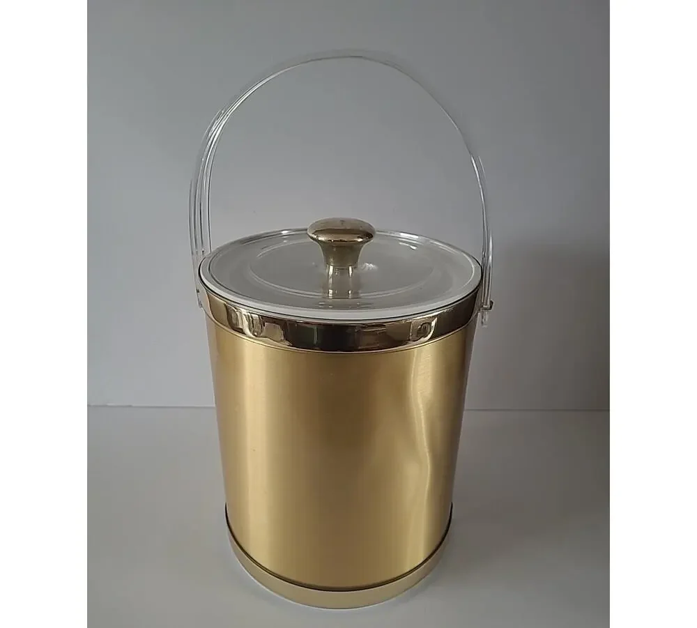 Culver Ice Bucket With Lid & Handle - Gold Tone MCM Retro Barware